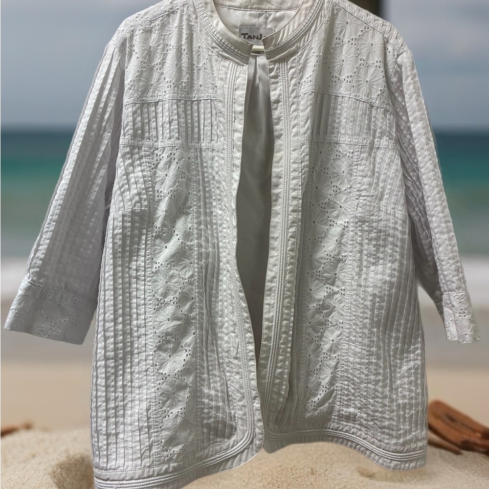 Tan Jay White Embroidered Cover-Up Jacket for Women
